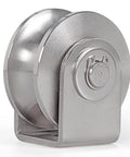 Side view of U Groove Pulley Block 2", 304 Stainless Steel Pulley Roller, Duplex Bearing Single Wheel Pulley for Wire Rope Traction