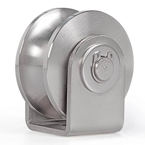 Side view of U Groove Pulley Block 2", 304 Stainless Steel Pulley Roller, Duplex Bearing Single Wheel Pulley for Wire Rope Traction