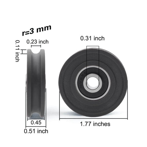 4Pcs U Groove Pulley Wheel U-Groove Roller Guide Pulley Rolling Bearing Roller Wheel 8x45x11.5mm for Bicycle Accessories