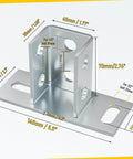 Four-pack U post base brackets for 1-5/8 inch strut channel provide secure floor ground mounting with galvanized carbon steel construction and a 220 lb load rating per base, ideal for durable outdoor or industrial setups. Display of dimensions and bolt specifications on galvanized U post base bracket.