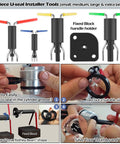 Heavy Duty 17 Piece Hydraulic Cylinder Repair Tool Kit For Skid Steers, Loaders, Backhoes, And Tractors With Gland Spanner Wrench, U Seal Installer, Seal Puller, And Piston Ring Compressor showcasing U-seal installer tools and usage steps.