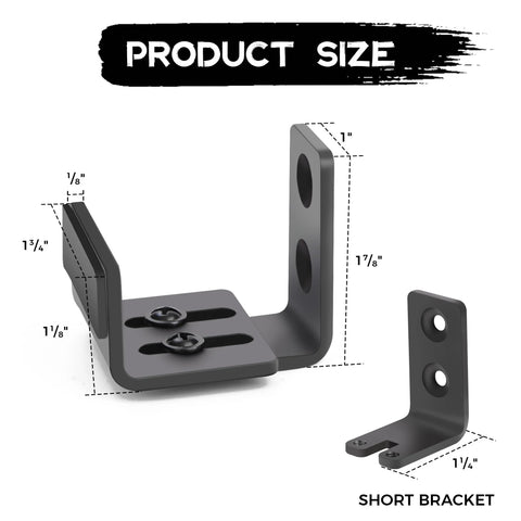Dimensions of Bottom Floor Guide For Sliding Barn Doors Adjustable U Shaped Wall Mounted Bottom Guide in black.
