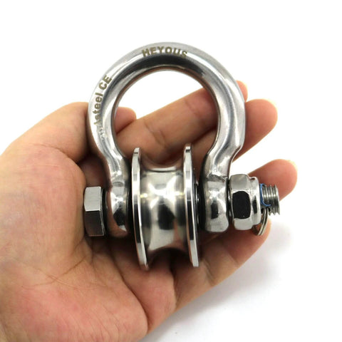 Detachable U Shaped Pulley with Large Size Long Screw Groove Pulley Wheel Track Fixed Pulley Suitable for Wire Rope Traction Small Crane Salvage System Pulley Model Silver shown in hand