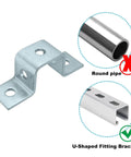 Durable six piece set of five hole U shaped fittings for one and five eighths inch strut channel three sixteenths of an inch thick carbon steel