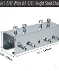 Front view of Heavy Duty 3.1mm Thick Steel U Shaped Strut Channel Connector Extend Bracket For One And Five Eighths Inch Wide And One And Five Eighths Inch High Channel, showing nuts and bolts.
