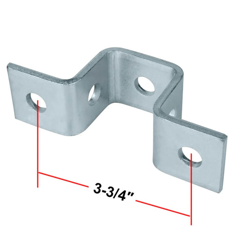 Durable six piece set of five hole U shaped fittings for one and five eighths inch strut channel three sixteenths of an inch thick carbon steel
