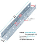 Image of electrogalvanized steel U-shaped splice fitting for 1-5/8 inch strut channel with dimensions and specifications.