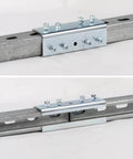 U shaped splice fitting for 1-5/8 inch strut channels, built from 11 gauge electrogalvanized steel, mounted on strut channel