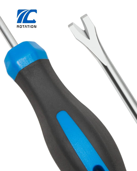 Effortlessly lift tacks and pull nails with a compact U-tip tack lifter, the durable upholstery and auto staple remover tool; close-up view