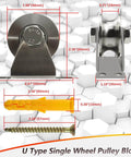 Dimensions and components of Groove Wheel Pulley Stainless Steel Pulley Block Super Silent Single Pulley Block in stainless steel