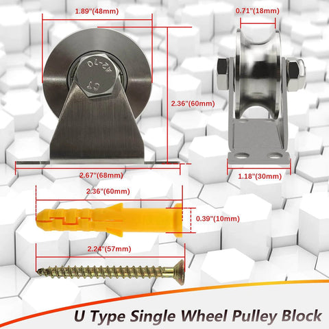 Dimensions and components of Groove Wheel Pulley Stainless Steel Pulley Block Super Silent Single Pulley Block in stainless steel