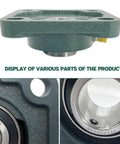 4 PCS of UCF205-16 Pillow Block Bearings, 1 inch Bore, Square Flange Mounted Pillow Block Bearing, close-up detail view