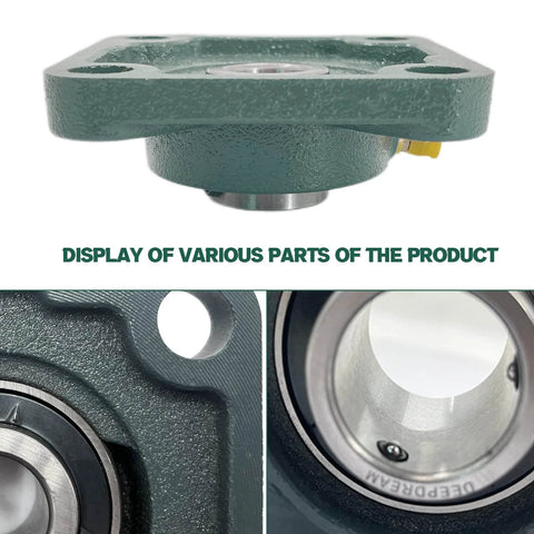 4 PCS of UCF205-16 Pillow Block Bearings, 1 inch Bore, Square Flange Mounted Pillow Block Bearing, close-up detail view