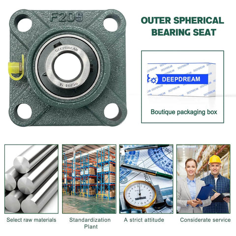 4 PCS of UCF205-16 Pillow Block Bearings, 1 inch Bore, Square Flange, 4-Bolt, Self Alignment, with packaging and specifications.