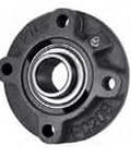 UCFC216X3-1/8 PTI Piloted 4-Bolt Flange Bearing, sturdy metal construction, front view showing bolt holes and bearing alignment