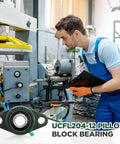 Technician examining industrial equipment with UCFL204-12 Pillow Block Bearing set in the foreground.