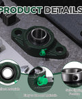 Close-up of 10 Pack UCFL205-16 Pillow Block Bearing 1 Inch Bore Self Aligning Flange Mount with green detail accents.