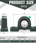 Diagram showing dimensions of 8 Pcs UCP205-16 Pillow Block Bearing with 1" Bore Flange Mounted Pillow Block Ball Bearing Self Alignment Cast Iron Housing Steel Unit for Industry, Green