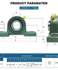 4 Pack UCP205-16 Pillow Block Mounted Ball Bearing - 1" Bore - Solid Cast Iron Base - Self Aligning with dimensions