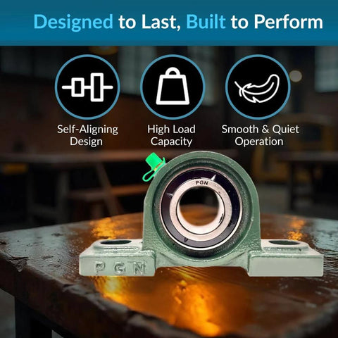 Front view of UCP205-16 Pillow Block Bearing - Pack of 2 Mounted Chrome Steel Bearings with 1" Bore, self-aligning design.