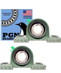 Front view of UCP205-16 Pillow Block Bearing - Pack of 2 Mounted Chrome Steel Bearings with 1" Bore - Self Alignment next to packaging