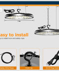 4 Pack 320W UFO High Bay LED Shop Lights With 45000LM, 6500K Daylight, IP65 Waterproof Industrial Lamps with safety wire, hook, and cord
