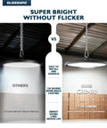 Comparison of UFO LED High Bay Lights 250W 37,500LM 5000K IP65 Waterproof by Glidesync showing brightness and flicker-free performance