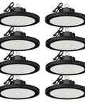 Ultra Bright UFO LED High Bay Lights For Garages And Warehouses 8 Pack 150W 22500 Lumens 5000K Daylight AC 100-277V Plug And Play With 5ft US Plug Cable ONLYLUX