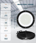 UFO LED High Bay Lights 200W 28,000 Lumens 5000K With US Plug And Five Foot Cable Eight Pack For Warehouse Garage Workshop Factory Lighting AC100 To 277V Built Tough Durable Dustproof Waterproof Pro Grade