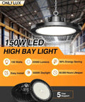 Ultra Bright UFO LED High Bay Lights For Garages And Warehouses 8 Pack 150W 22500 Lumens 5000K Daylight AC 100-277V Plug And Play