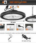 UFO LED High Bay Light 200W 4 Pack With US Plug Cable, 22000 Lumen 6000K Daylight, shown with installation accessories