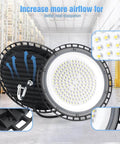 Ultra Bright 12 Pack 240W UFO LED High Bay Lights 120VAC IP66 Waterproof 40000LM 5000K Daylight in warehouse setting