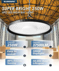 UFO LED High Bay Lights 250W 37,500LM 5000K IP65 Waterproof With US Plug For Garage Warehouse Workshop Gym Pack Of 20 Mega Bright Energy Saving Lighting By Glidesync