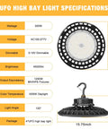Ultra Bright 300W UFO LED High Bay Light Four Pack Workhorse With 45,000 Lumens and 150 Lumens Per Watt specs and dimensions