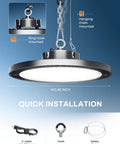 Super Bright 250W UFO LED High Bay Light With Plug And 5ft Cable 35000 Lumens 5000K Cool White installed with chain
