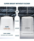 Comparison of UFO LED High Bay Lights 200W 28,000 Lumens 5000K with competitive product in a warehouse setting