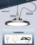 Crazy Bright 250W UFO LED High Bay Light 35000LM 5000K Eight Pack Shop Lighting With 5ft Cable Hanging Hook installation guide