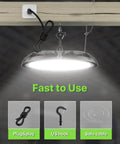 UFO LED High Bay Light 6 Pack 150W 22,500 Lumen 150 LM/W IP65 Waterproof Warehouse Lighting Fixture installed view.