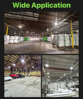 UFO LED High Bay Light 6 Pack 150W 22,500 Lumen 150 LM/W IP65 Waterproof Warehouse Lighting Fixture installed in warehouse