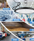 Ultra Bright 12 Pack 240W UFO LED High Bay Lights 120VAC IP66 Waterproof 40000LM 5000K Daylight installed in industrial spaces