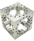 Six Channel UHV Cube Flange in 304 stainless steel with 101.6mm bore and sixteen M8 bolt holes for vacuum systems by INTSUPERMAI.