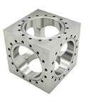 Six Channel UHV Cube Flange in 304 stainless steel with 101.6mm bore and sixteen M8 bolt holes, conflat style for vacuum systems by INTSUPERMAI
