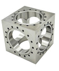 Six Channel UHV Cube Flange in 304 stainless steel with 101.6mm bore and sixteen M8 bolt holes for vacuum chambers by INTSUPERMAI
