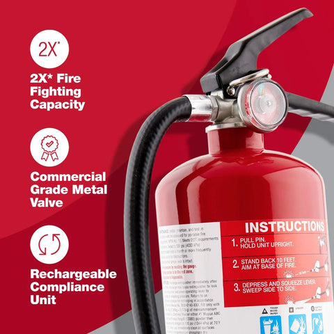Close-up of Fire Extinguisher For Home And Commercial Use Heavy Duty Rechargeable UL Rated 2A 10B C with commercial grade valve
