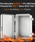 Open UL94 V0 Outdoor Electrical Box 11.4 x 7.5 x 5.5 Inches Pro Waterproof Weatherproof Junction Enclosure, fire-safe PC/ABS alloy.