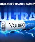 Ultra AAA Alkaline Batteries 24 Pack With Long Lasting Power 10 Year Shelf Life, close-up of single battery with glowing effect.