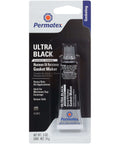 Ultra Black Maximum Oil Resistance RTV Silicone Gasket Maker Sealant tube on packaging, 0.5 oz size, part of a 6 pack