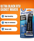 Ultra Black Maximum Oil Resistant RTV Silicone Gasket Maker For High Flex And Oil Heavy Duty Powertrain Applications Sensor Safe