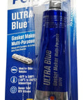 Ultra Blue Multipurpose RTV Silicone Gasket Maker, 3.35 oz Tube, Sensor Safe, Low Odor, Three Times Oil Resistant, Minus 75F To 500F Intermittent, Resists Auto Fluids And Vibration, OEM Spec Sealant in packaging.
