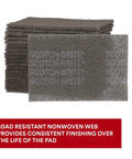Ultra Fine Hand Pad 6 X 9 Inch Nonwoven Silicon Carbide for surface prep, stack of gray pads, close-up view